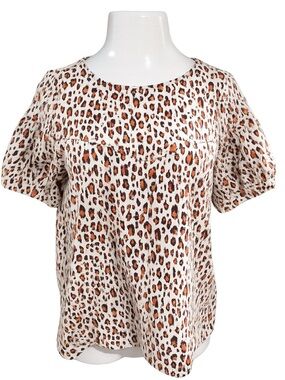 Current Air Leopard Print Short Sleeve Top in Cream and Brown